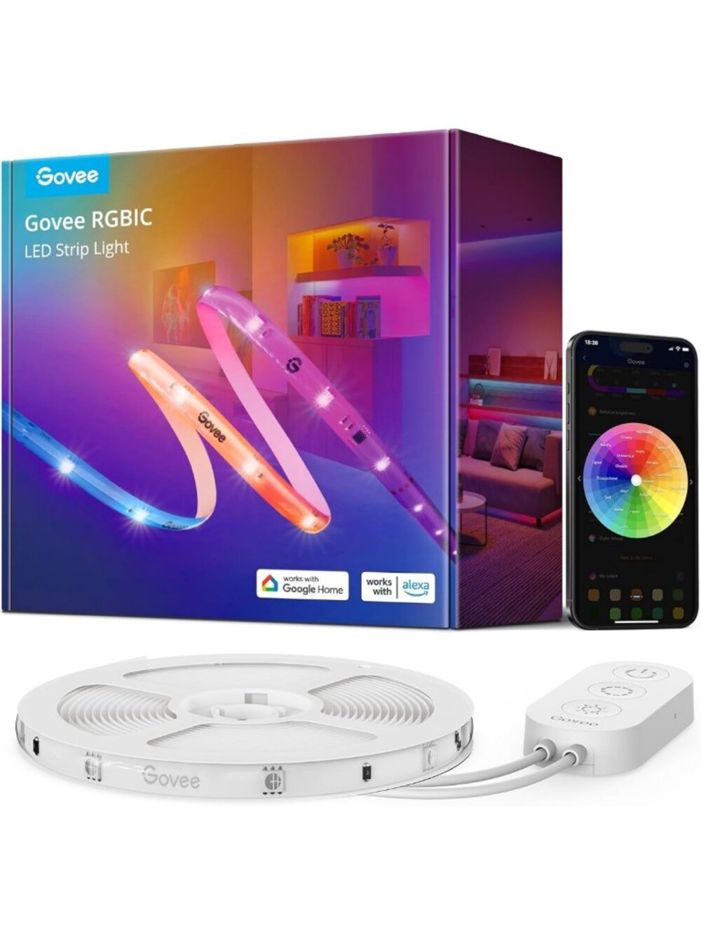 32.8ft RGBIC LED Strip Lights - Smart Home Lighting, Works with Alexa & Google